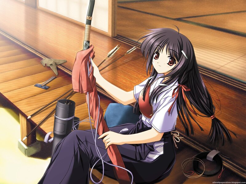 Anime Girl with Bow — Brown, Calm
