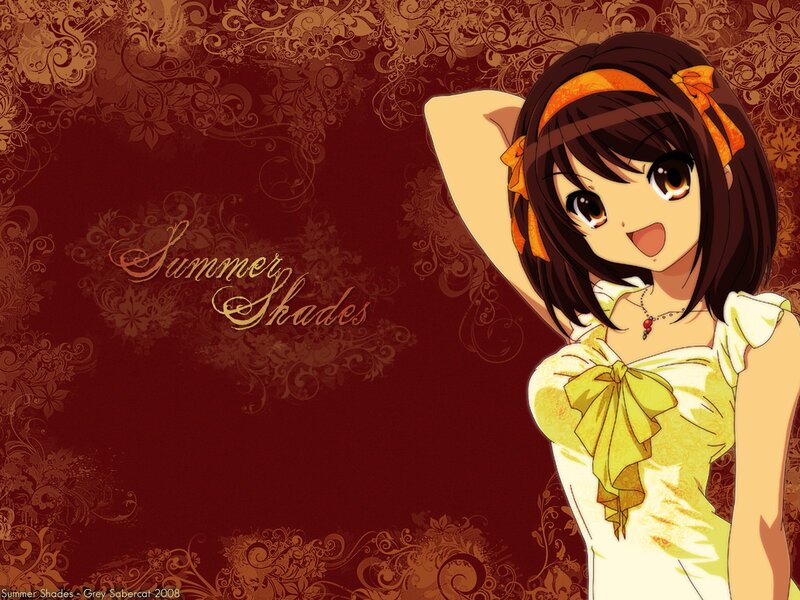 Anime Girl with Bow — Brown, Cheerful, Summer