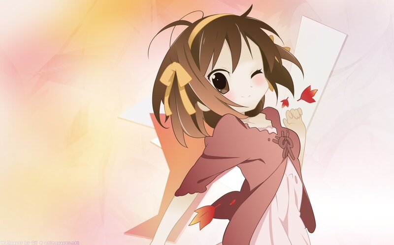 Anime Girl with Bow — Brown, Cheerful