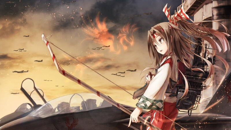 Anime Girl with Bow — Brown, Dramatic, Sunset
