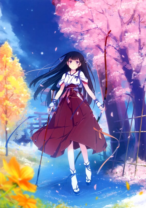 Anime girl with bow in garden
