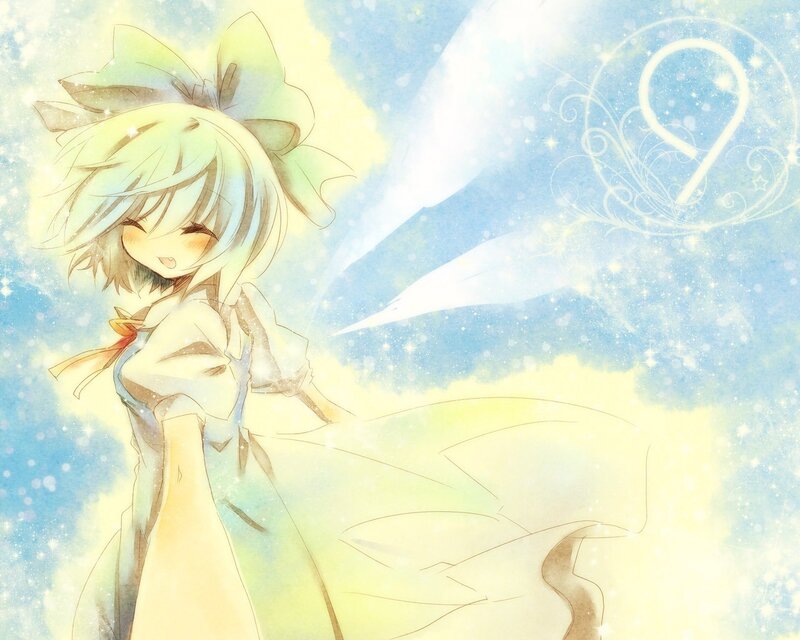 Anime girl with bow in sky