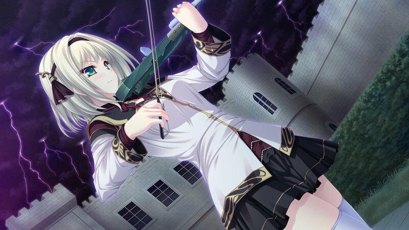 Anime girl with bow in storm