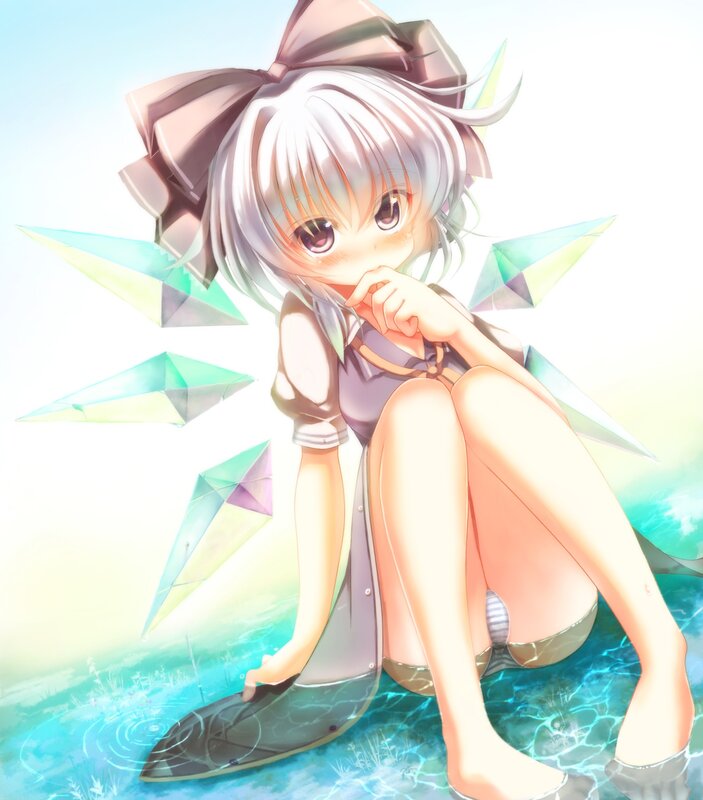 anime girl with bow in water