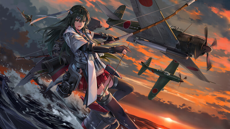 Anime Girl with Bow — Orange, Dramatic, Sunset