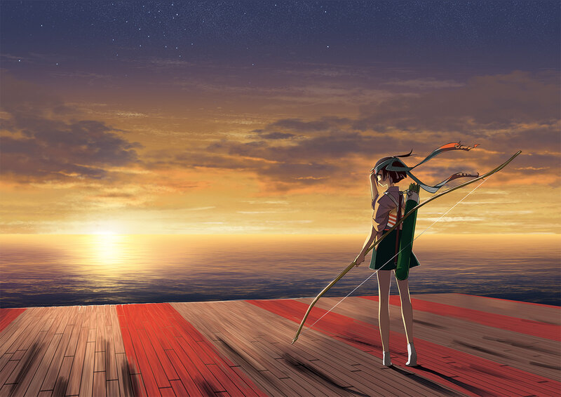 Anime Girl with Bow — Orange, Serene