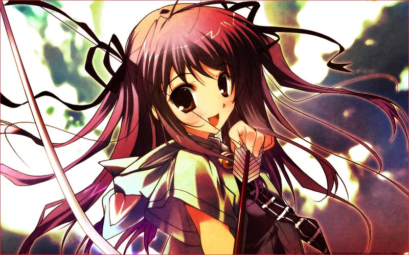 Anime Girl with Bow — Purple, Dramatic, Bow and Arrow, Long Hair