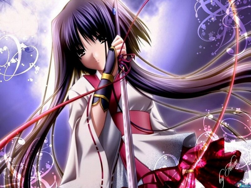 Anime Girl with Bow — Purple, Dramatic, Bow and Arrow