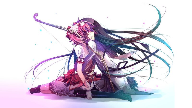 Anime Girl with Bow — Purple, Dramatic, Digital Art