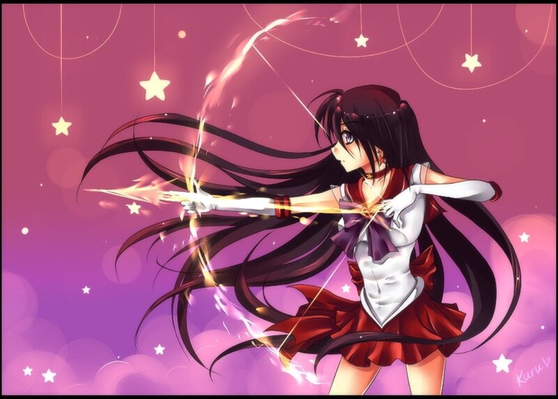 Anime Girl with Bow — Purple, Dramatic, Night, Bow and Arrow, Stars