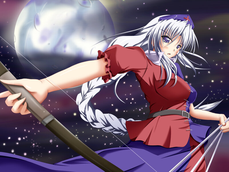Anime Girl with Bow — Purple, Dramatic, Night, Bow and Arrow