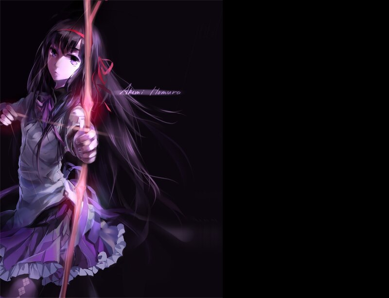 Anime Girl with Bow — Purple, Dramatic, Night, Digital Art, Arrow