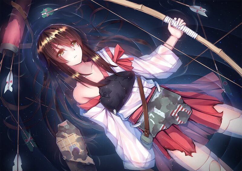 Anime Girl with Bow — Purple, Dramatic, Night, Digital Art, Arrows, Starfield