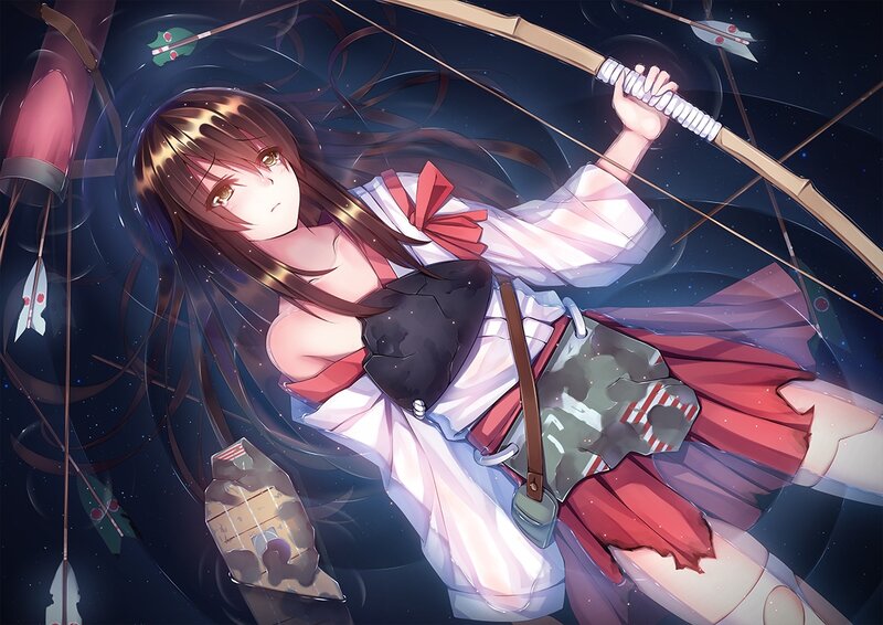 Anime Girl with Bow — Purple, Dramatic, Night, Digital Art, Arrows
