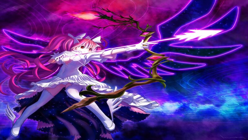 Anime Girl with Bow — Purple, Dramatic, Night, Digital Art