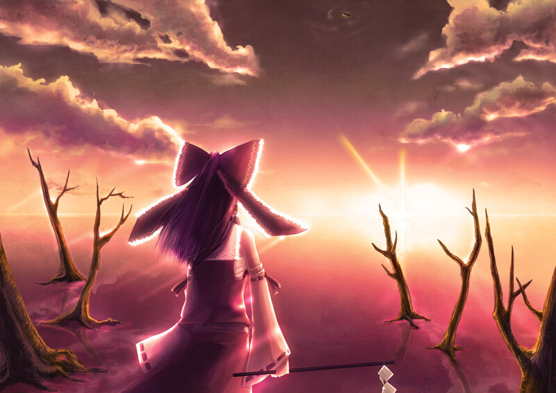 Anime Girl with Bow — Purple, Dramatic, Sunset