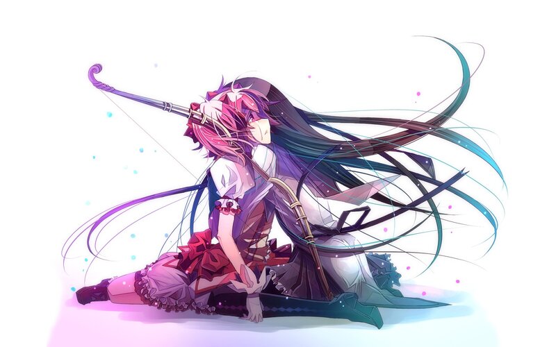 Anime Girl with Bow — Purple, Dynamic, Digital Art, Long Hair