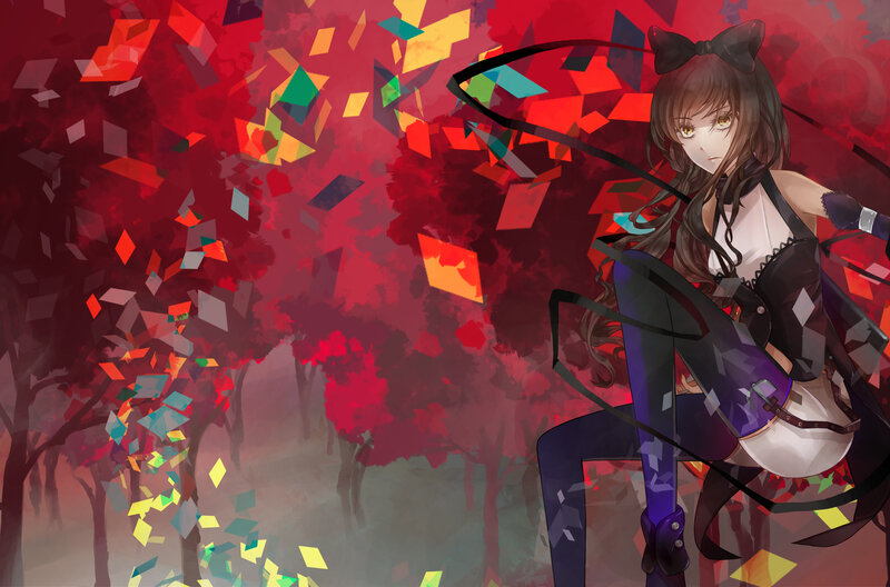 Anime Girl with Bow — Red, Dramatic, Autumn