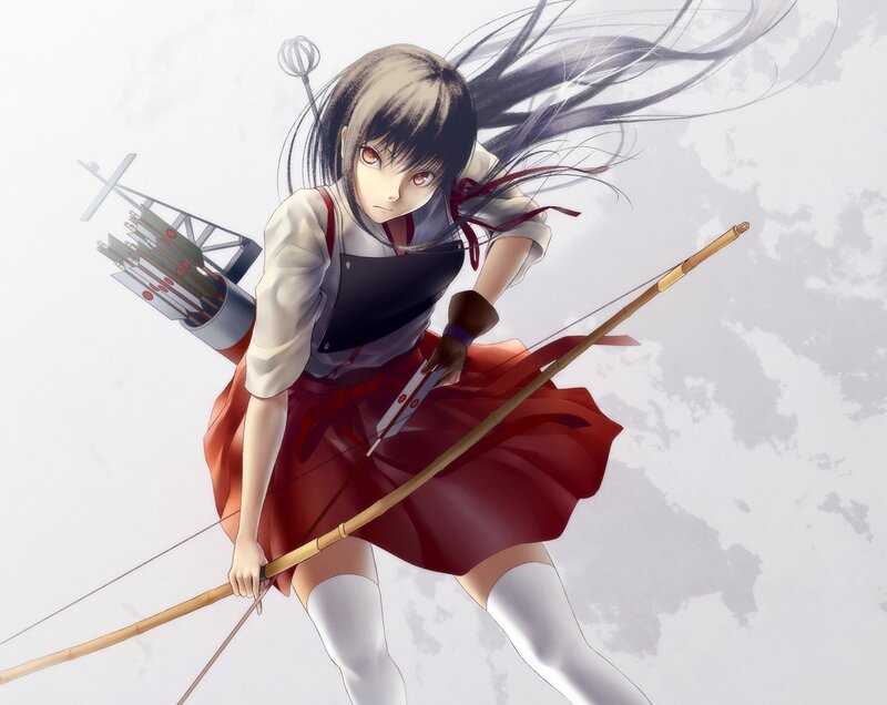 Anime Girl with Bow — Red, Dramatic, Bow and Arrow