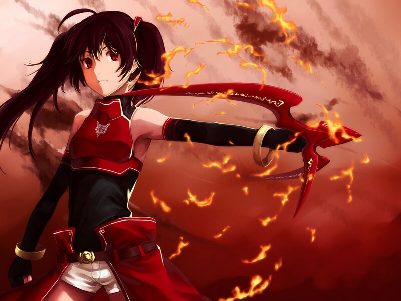 Anime Girl with Bow — Red, Dramatic, Digital Art
