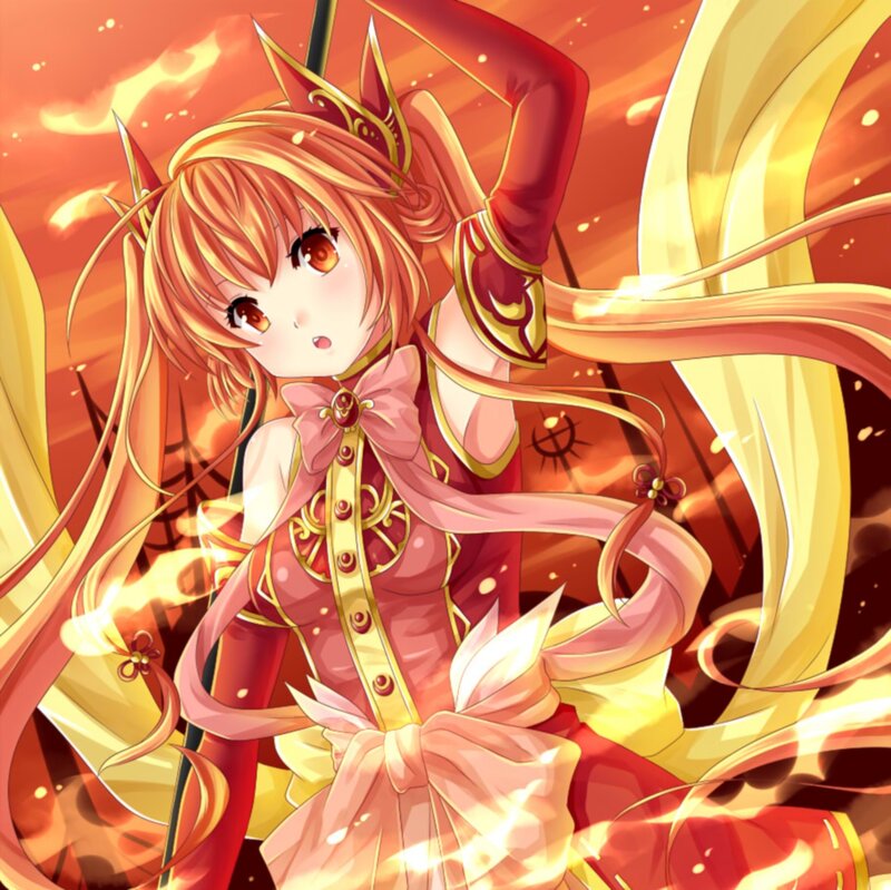 Anime Girl with Bow — Red, Dramatic, Sunset, Arrow