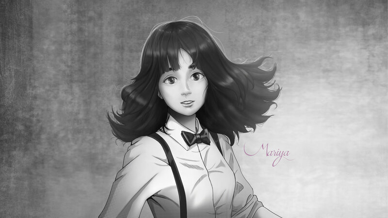 Anime Girl with Bow Tie — Black