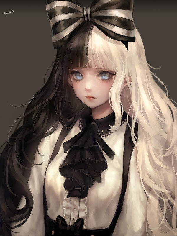 Anime Girl with Bow — White, Calm, Digital Art, Long Hair