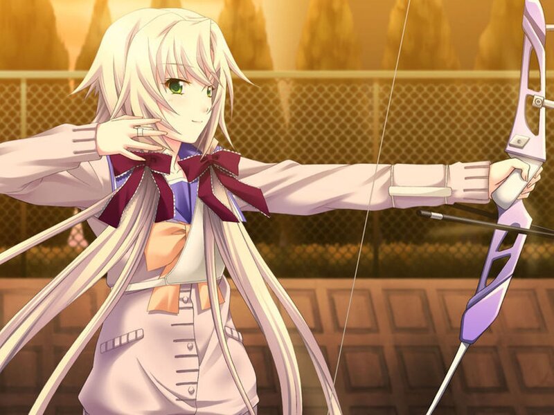 Anime Girl with Bow — White, Calm, Sunset