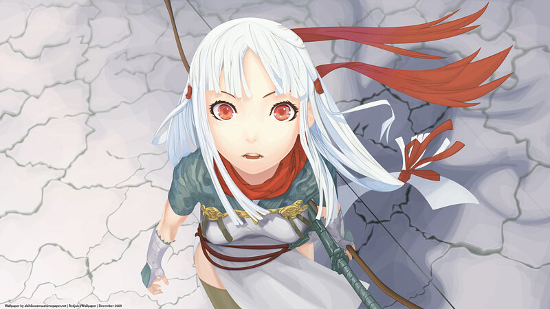 Anime Girl with Bow — White, Dramatic, Arrow, Cracked Ground