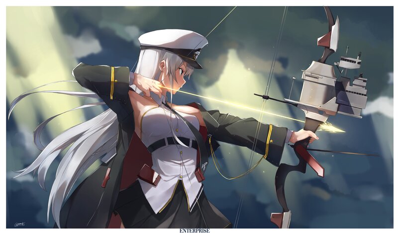 Anime Girl with Bow — White, Dramatic, Digital Art, Ship