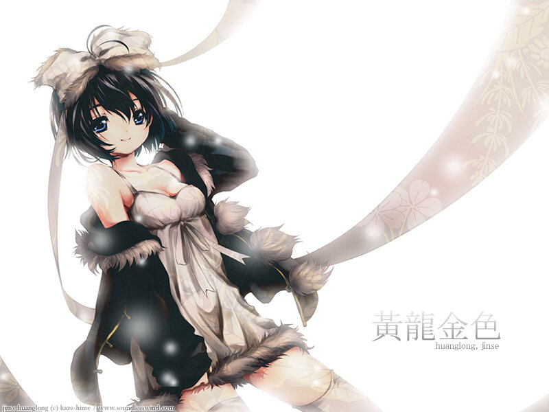 Anime Girl with Bow — White, Playful