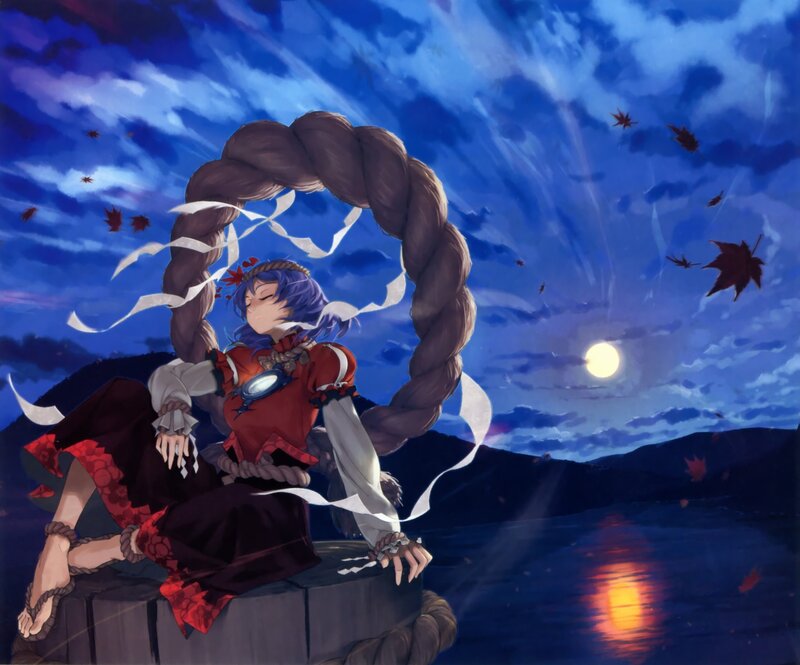 Anime girl with braided hair at night