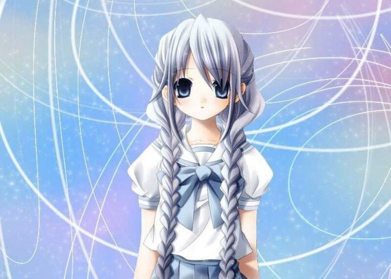 Anime Girl with Braided Hair — Blue, Dreamy