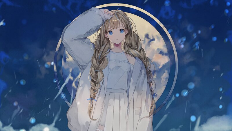 Anime Girl with Braided Hair — Blue, Serene