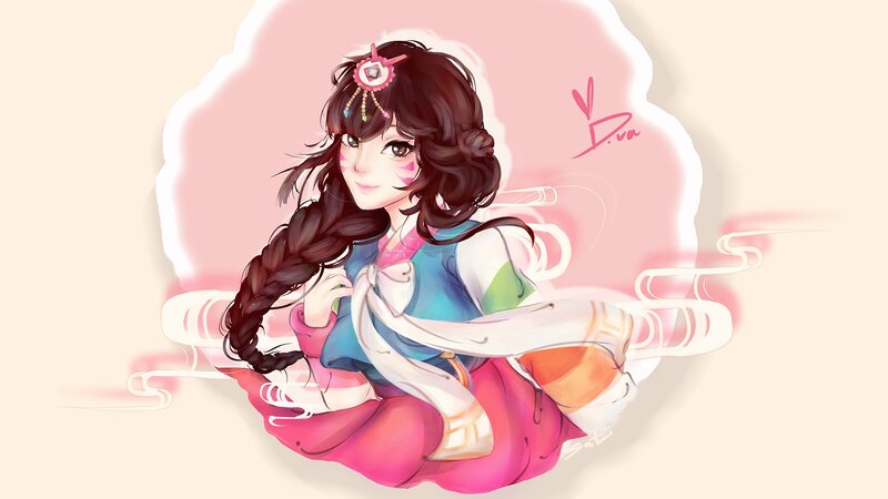 Anime Girl with Braided Hair — Pink, Calm