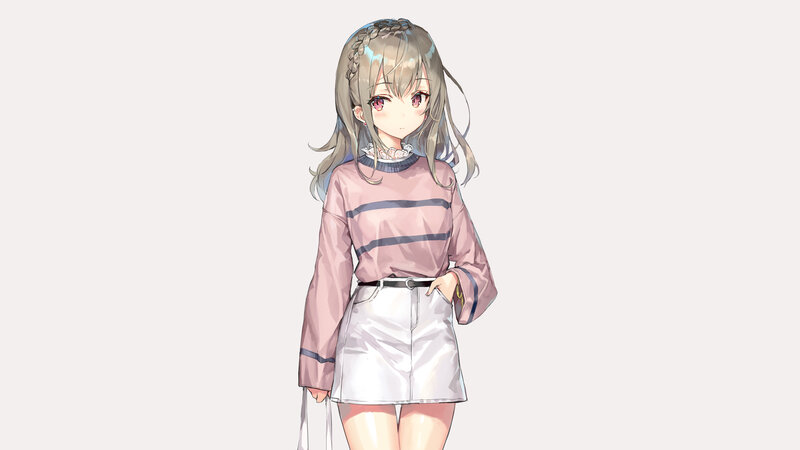 Anime Girl with Braided Hair — Pink, Neutral, Digital Art