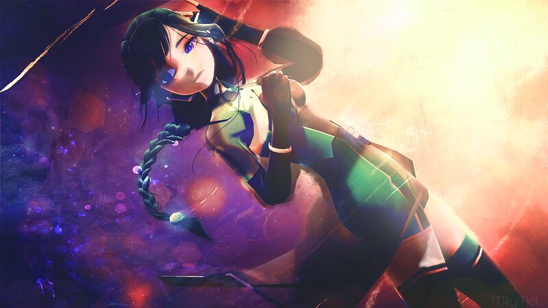 Anime Girl with Braided Hair — Purple, Dramatic, Digital Art