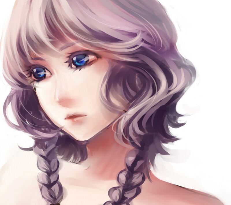 Anime Girl with Braided Hair — Purple