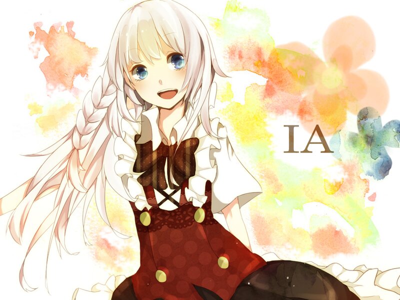 Anime Girl with Braided Hair — White, Cheerful