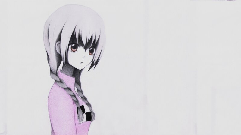 Anime Girl with Braided Hair — White, Neutral, Digital Art