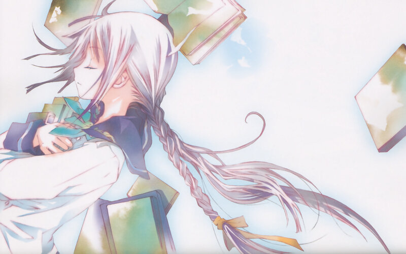 Anime Girl with Braided Hair — White, Serene, Books