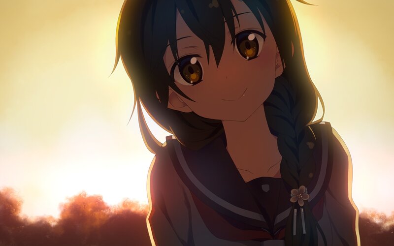 Anime Girl with Braided Hair — Yellow, Serene