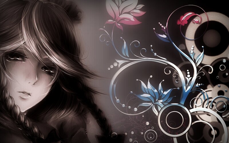Anime Girl with Braids — Black, Dramatic