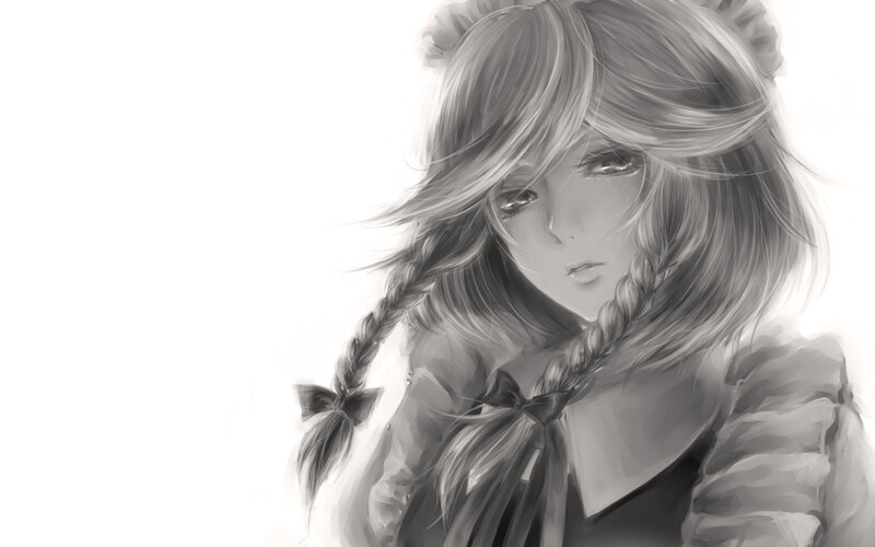 Anime Girl with Braids — Black, Melancholic