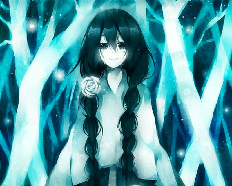 Anime Girl with Braids — Blue, Serene