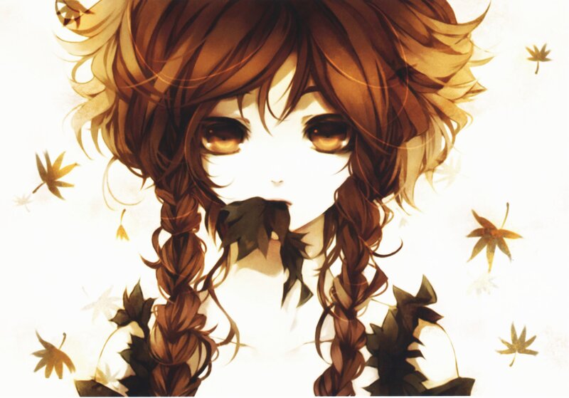 Anime Girl with Braids — Brown, Calm