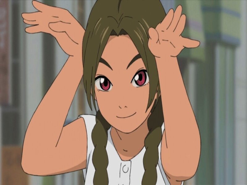 Anime Girl with Braids — Brown, Playful