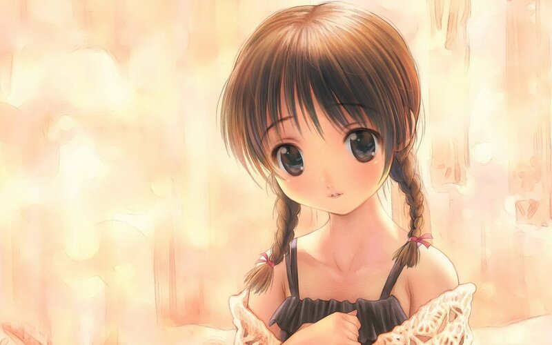 Anime Girl with Braids — Brown, Soft, Digital Art, Dress