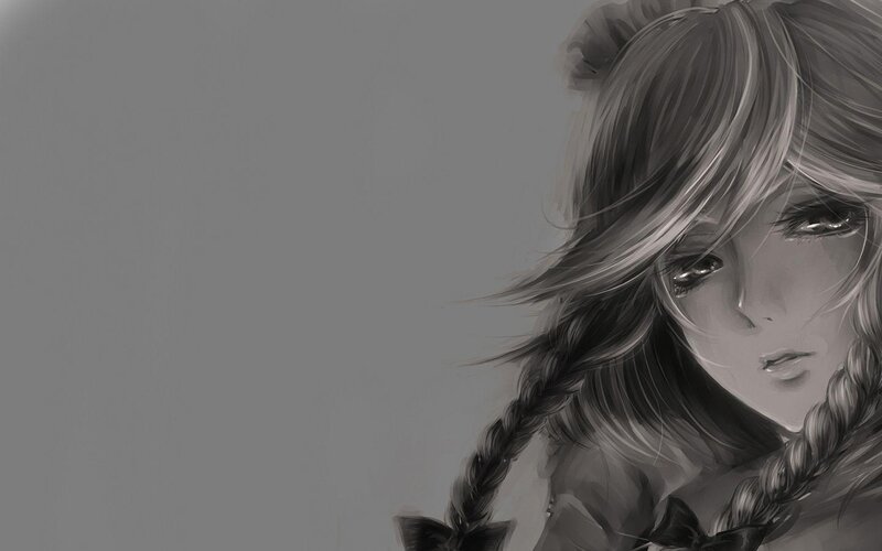 Anime Girl with Braids — Gray