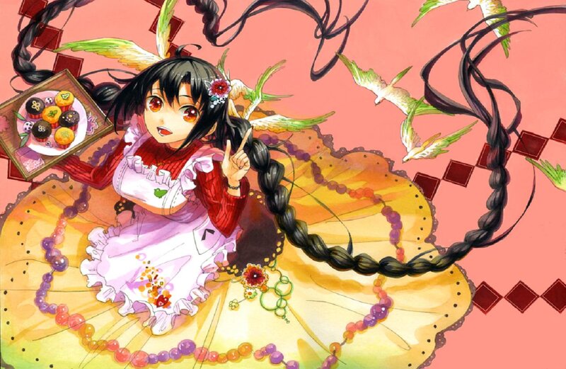 Anime Girl with Braids — Pink, Playful